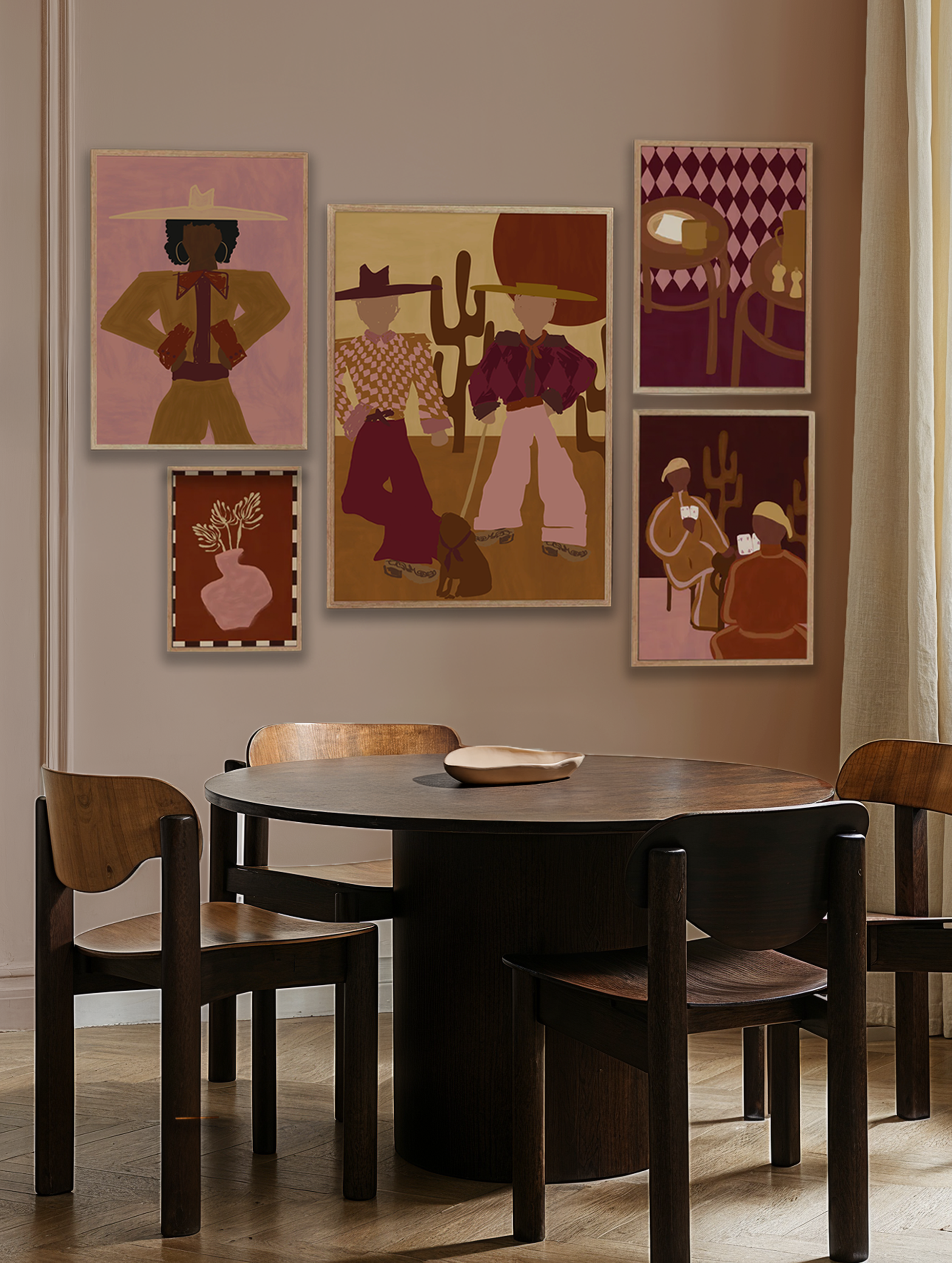 Set Of 5 - Sundown Set 5 Prints + Light Wood Lijsten