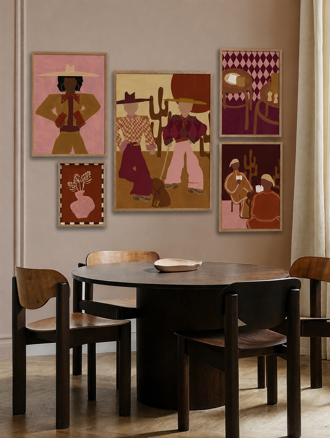 Set Of 5 - Sundown Set 5 Prints + Light Wood Lijsten